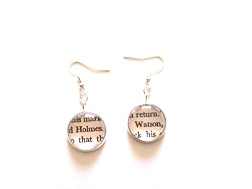 Earrings with Holmes and Watson Sherlock Holmes Book Pieces  Choice of Metals  Gift Boxed