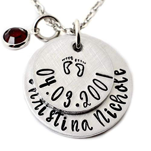 Personalized Baby Footprints Mom Necklace  Birthstone Necklace - Mother_s Day Gift for Mom