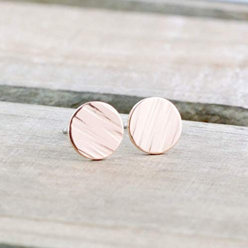 Tiny Dots Circle Stud Earrings Rose Gold Filled Linen Texture