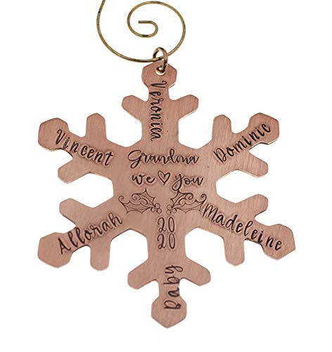 Family Christmas Snowflake Personalized Engraved Tree Ornament for Mom Grandma Aluminum or Copper Birthstones Optional