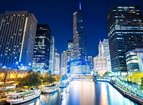 Chicago River Downtown Bridge Illinois Canvas Print Metal Art Cityscape Landmark Bedroom Livingroom wall art decor