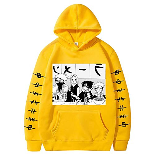 SAFTYBAY Kakashi Uzumaki Naruto Uchiha Sasuke Haruno Sakura Hoodies Hooded Sweatshirt Manga Japanese Anime Pullover -Yellow S-
