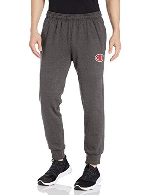 Champion Men_s Powerblend Graphic Jogger  Granite Heather-15 Script Low Leg  Medium