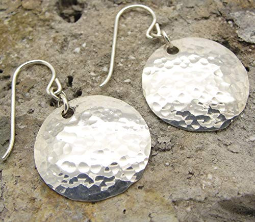 925 Silver Hammered Disc Earrings in 3 4 Inch Small Size