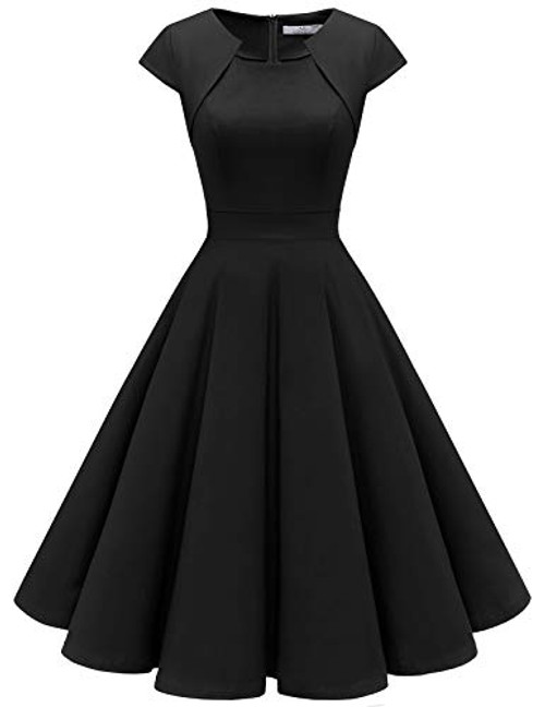 Homrain Women_s 1950s Retro Vintage A-Line Cap Sleeve Cocktail Swing Party Dress Black XS Homrain Women_s 1950s Retro Vintage A-Line Cap Sleeve Cocktail Swing Party Dress Black XS