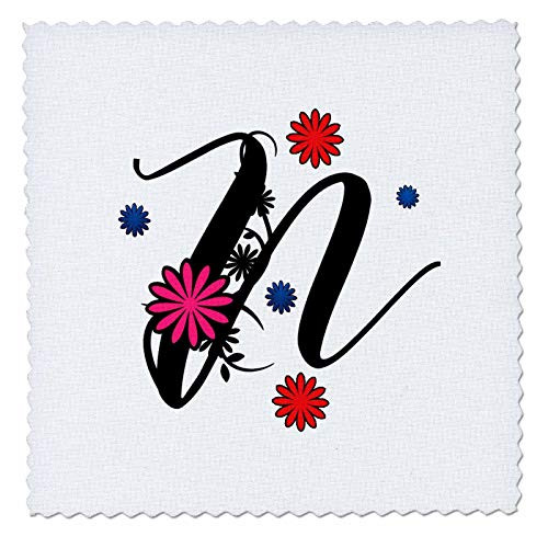 3dRose Monogram Letter N Fancy Swirly Font and Flowers - Quilt Squares -qs_335088_7-