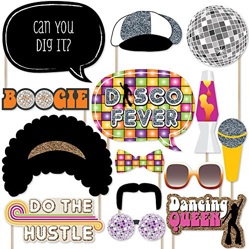 Big Dot of Happiness 70's Disco - 1970s Disco Fever Party Photo Booth Props Kit - 20 Count