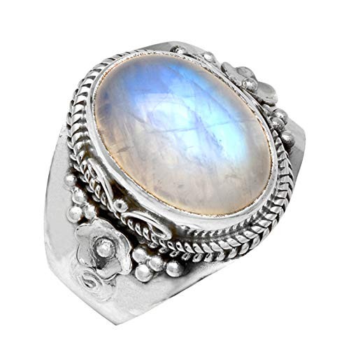YoTreasure Solid 925 Sterling Silver Rainbow Moonstone Ring