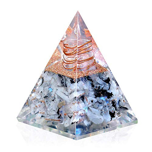 New Inspirational Orgonite Pyramid for Success - Rainbow Moonstone Orgone Pyramid for Anti-stress - Calmness  Growth  Strength  Healing Crystal Gemstone Pyramid