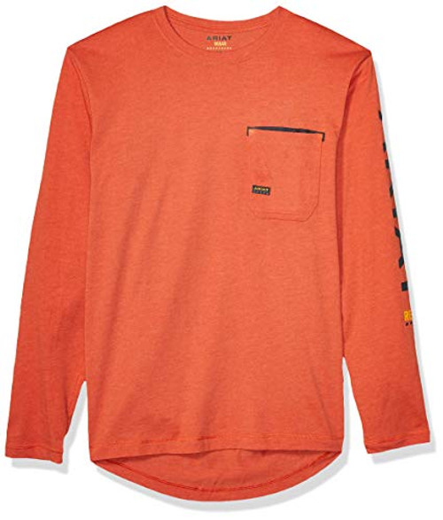 Ariat Men_s Rebar Logo Long Sleeve CrewWork Utility Tee Shirt  Volcanic fire  MED R