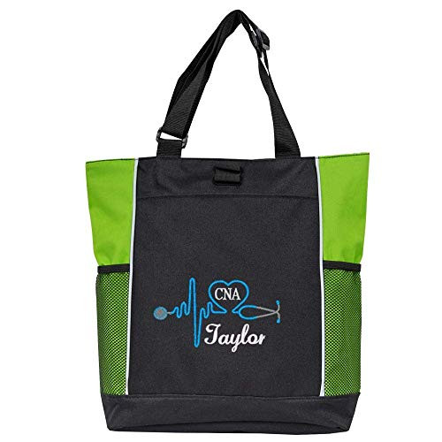 Personalized Nurses Lime Green Tote Bags RN  LPN  CNA  PA  EMT