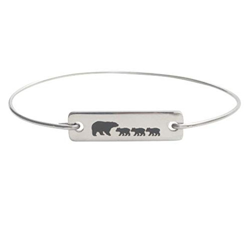 Mama Bear Bracelet with 3 Cubs Mom Birthday Gift Mother Baby Shower Jewelry Bangle Avg Size Woman