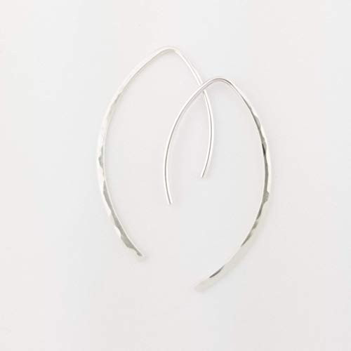 1inch  Thin Sterling Silver Hammered Threader Earrings Open Hoop 20 Gauge -.8mm-