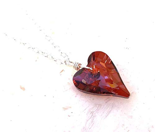 Flame Red Swarovski Crystal Heart Necklace - Sterling Silver - Jewelry Gift For Women Her Valentine
