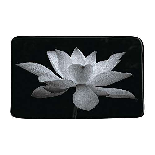 XZMAN Lotus Bath Mat Black White Flower Magic Elegant Floral on Black Background Modern Simple Unique Print Bathroom Rug Decor Bedroom Kitchen Toilet Rug Soft Memory Foam Non Slip Backing 20x31 Inch