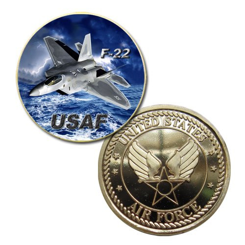 U.S. United States Air Force USAF - F-22 - Gold Plated Challenge Coin