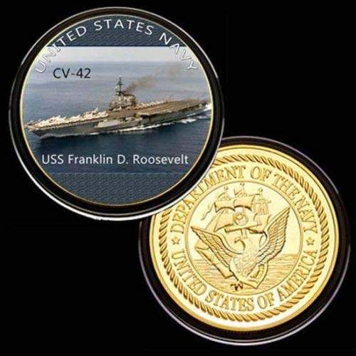 U.S. United States Navy - USS Franklin D. Roosevelt CV-42 - Gold Plated Challenge Coin