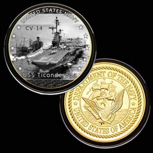U.S. United States Navy - USS Ticonderoga CV-14 - Gold Plated Challenge Coin