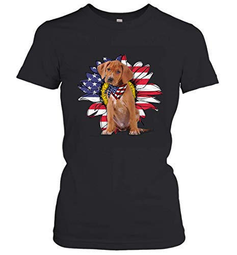Takatori Naruka Sunflower American Flag Vizsla Dog Lovers Gift Women_s T-Shirt -Black S-