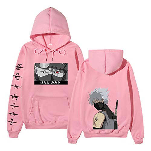 SAFTYBAY Naruto Hoodies Hatake Kakashi Hooded Sweatshirt Naruto Shippuden Manga Japanese Anime Long Sleeve Pullover -Pink S-