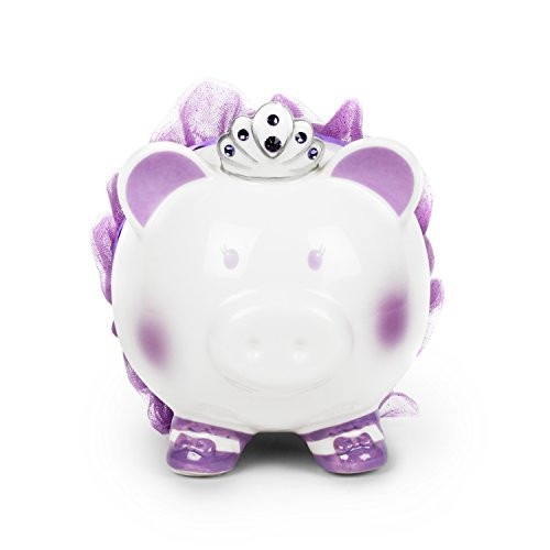 FAB Starpoint Swarovski with Crown Princess Porcelain Piggy Bank for Kids (Purple)
