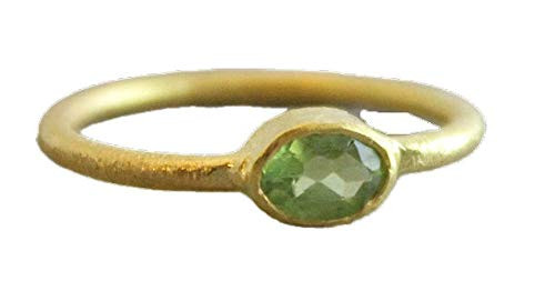 Petite Oval Peridot Gemstone Gold Plated Sterling Silver Ring  size 8