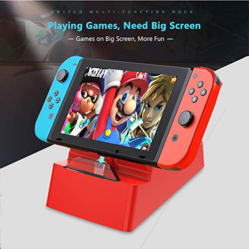 Rulykar Switch TV Dock Red Portable Replacement Dock for Nintendo Switch TV Charging Docking Playstand for Nintendo Switch with HDMI  USB 3.0 Port and PD Type-C