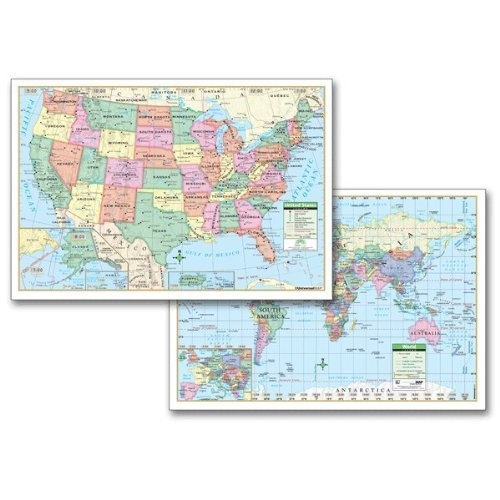 Rolled Map - Laminated Style  U.S. World Combo
