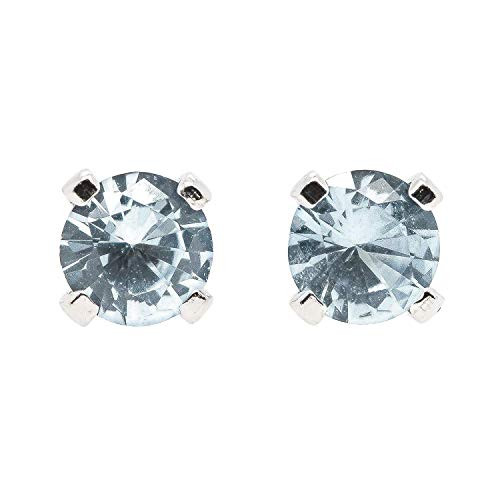6mm Aqua Blue Aquamarine Gemstone Stud Earrings in Sterling Silver - March Birthstone 6mm Aqua Blue Aquamarine Gemstone Stud Earrings in Sterling Silver - March Birthstone