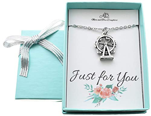 Ferris Wheel Women_s Necklace in Antique Silver Pewter - Handmade 18 Inch Stainless Steel Cable Charm Chain with Lobster Claw Clasp and 2 Inch Extender - Perfect Gift for Her