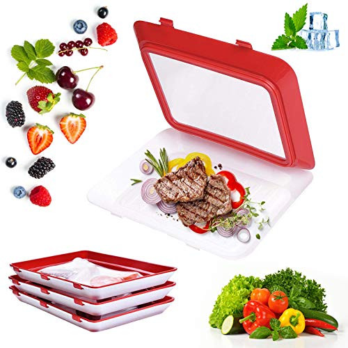Food Plastic Preservation Tray Stackable Food Tray Reusable Creative Food Preservation Tray for Food Preservation 4 Pack -red-