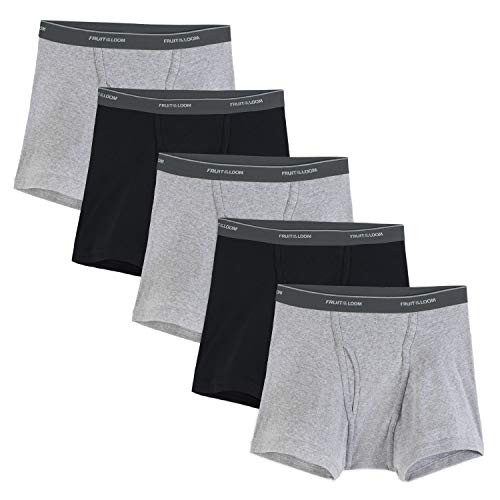 Fruit of the Loom Men_s Black and Gray Short Leg Boxer Brief  Assorted  Large-Pack of 5-