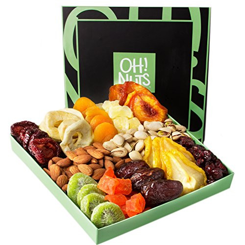 Holiday Nut and Dried Fruit Gift Basket  Healthy Gourmet Snack Christmas Food Box  Great for Birthday  Sympathy  Family Parties  and  Movie Night or as a Corporate Tray - Oh Nuts 