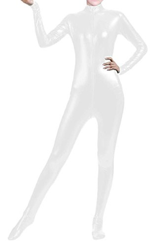 VSVO Shiny Metallic Unitard Bodysuit Catsuit -Medium  White-