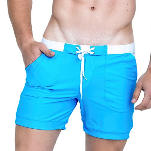 Taddlee Men Swimwear Solid Basic Long Swim Boxer Trunks Board Shorts Swimsuits -XL- Blue