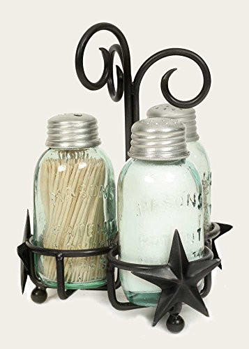 Star Salt Pepper and Toothpick Caddy Rustic Brown Finish
