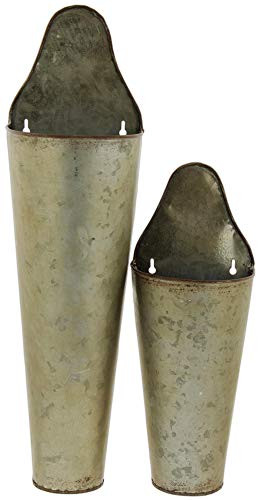 Galvanized Metal Wall-Mounted Cone Bucket Planters  Set of 2