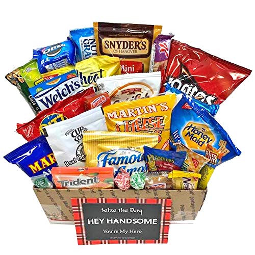 Snack Care Packages for Men with Greeting Card  Cookies  Candy  Chips  Crackers  Nuts  Bars  Pretzels Snack Filled Care Package for Get Well  Birthday  Stress