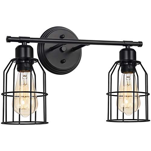 Industrial Bathroom Vanity Light 2 Lights  Vintage Wall Sconce with Metal Cage  Black Farmhouse Vanity Wall Light Fixture Industrial Bathroom Vanity Light 2 Lights  Vintage Wall Sconce with Metal Cage  Black Farmhouse Vanity Wall Light Fixture