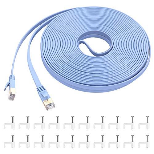 Cat7 Ethernet Cable 100ft  Larxavn Ethernet Network Cable for Xbox PS4  High Speed Flat Internet Cord with Clips Rj45 Snagless Connector Fast Computer LAN Wire for Gaming  Switch  Modem  Router-Blue