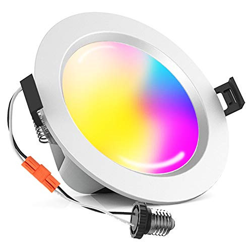 INDARUN LED Recessed Ceiling Light 6 Inch 15 Watts 5 in 1 RGBCW Dimmable 2700K-6500K Multicolor Bluetooth Mesh Smart Recessed Downlight E26 Color Changing Retrofit Can Lights for Home Decoration