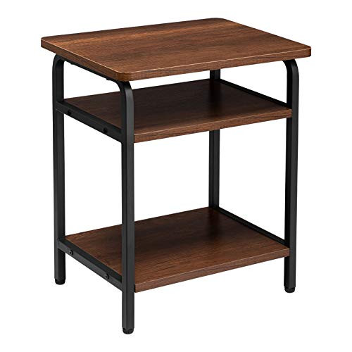 DOEWORKS Three-tire End Table  Tary Side Table with Storage Shelf  Wooden Nightstand for Living Room