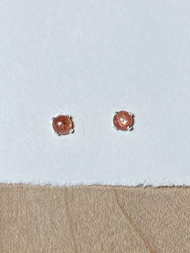 Tiny 4mm Sunstone Set in Sterling Silver Post Earrings