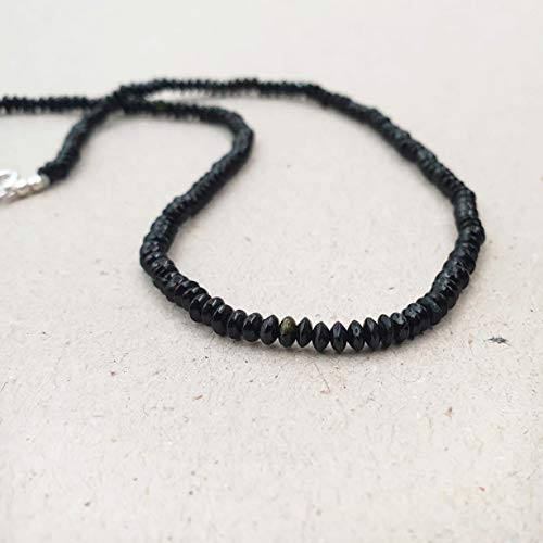 Natural Black Spinel Necklace Saucer Beads Sterling Silver August Birthstone Jewelry for women Natural Black Spinel Necklace Saucer Beads Sterling Silver August Birthstone Jewelry for women