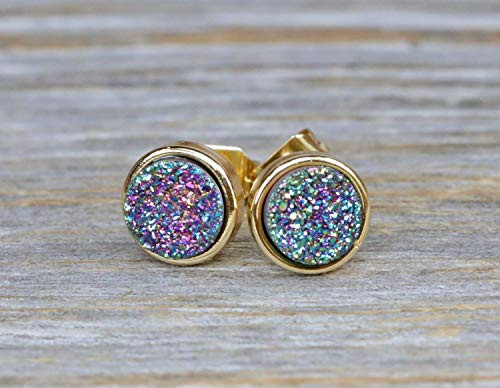 Small Purple Druzy Gemstone Stud Earring- Genuine Drusy Stone- 7mm- Women_s Jewelry Holiday Gift Idea- Stocking Stuffer Small Purple Druzy Gemstone Stud Earring- Genuine Drusy Stone- 7mm- Women_s Jewelry Holiday Gift Idea- Stocking Stuffer