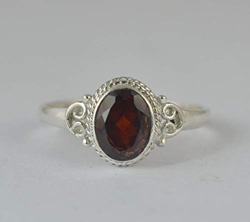 Garnet Silver Ring 925 Solid Sterling Silver Handmade Jewelry Size 8 US