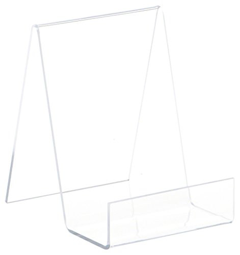 Plymor Clear Acrylic Flat Back Display Easel with 2inch  Box Ledge  5.5inch  H x 4inch  W x 5inch  D -3 Pack-