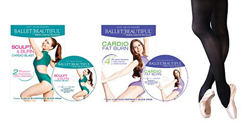 Ballet Beautiful Starter Pack - Sculpt  and  Burn Cardio Blast  Plus Cardio Fat Burn  Plus Seamed Opaque Dance Tights -Black  Small Medium- Ballet Beautiful Starter Pack - Sculpt  and  Burn Cardio Blast  Plus Cardio Fat Burn  Plus Seamed Opaque Dance Tights -Black  Small Medium-