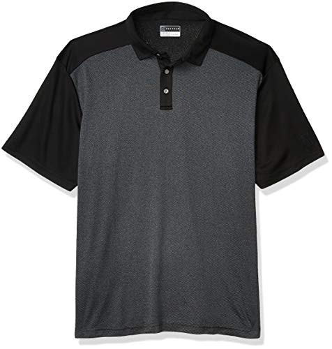 PGA TOUR Men_s Short Sleeve Jacquard Polo Shirt  Caviar Heather  Medium