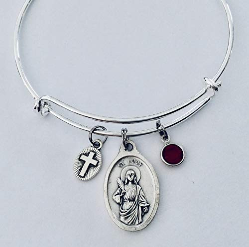 Patron Saint of the Blind Saint Lucy Medal Silver Expandable Charm Bracelet Stacking Bangle Adjustable One Size Fits All Patron Saint of Eyes